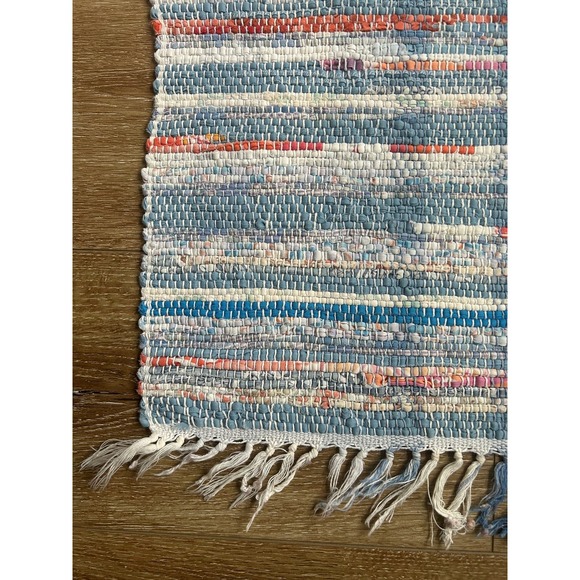Cottagecore Rag Area Rug - 35 x 32 In - 100% Cotton - Hand Woven Rag Throw Rug - Picture 2 of 3